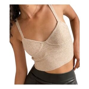 Aritzia Wilfred Cashmere Blend Bustier Tank Crop Top Layering Beige Women's XL